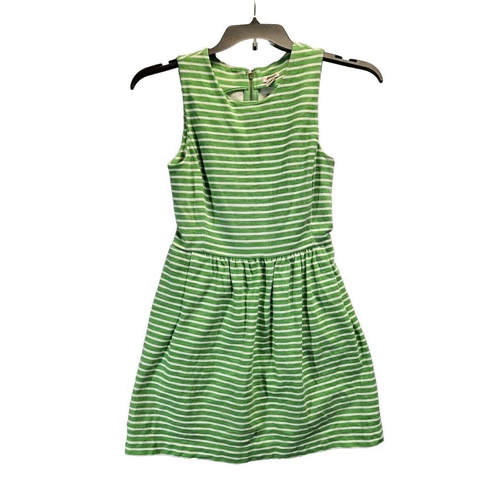J. Crew Green and White Striped Sleeveless Dress